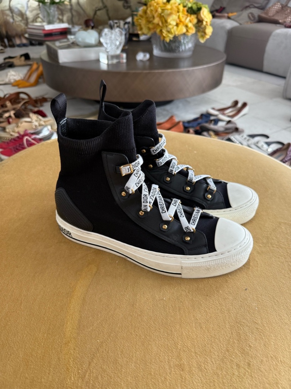 Dior Black High-Top Sneakers with Branded White Laces - Picture 8 of 10